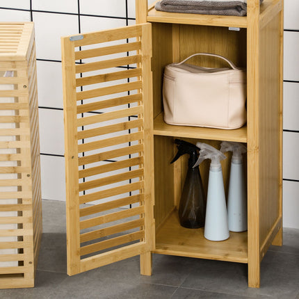 Höhenverstellbarer Badezimmerschrank aus Bambus, 33x30x120 cm