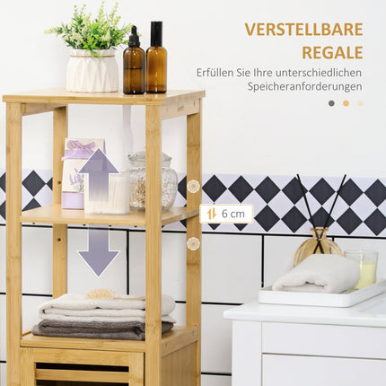 Höhenverstellbarer Badezimmerschrank aus Bambus, 33x30x120 cm