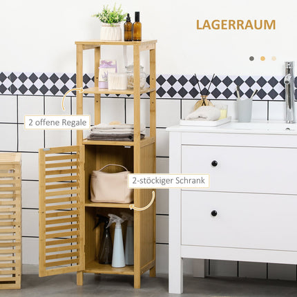 Höhenverstellbarer Badezimmerschrank aus Bambus, 33x30x120 cm