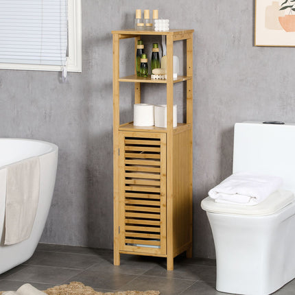 Höhenverstellbarer Badezimmerschrank aus Bambus, 33x30x120 cm