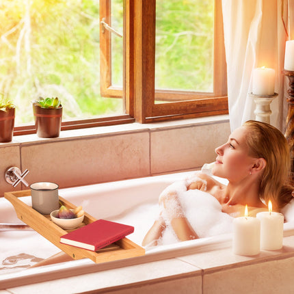 Étagère de bain réglable en hauteur en bambou