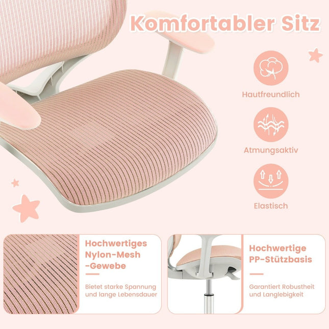 Höhenverstellbarer Kinderdrehstuhl mit Sitzbremse Ergonomischer Schreibtischstuhl Bürostuhl Rosa
