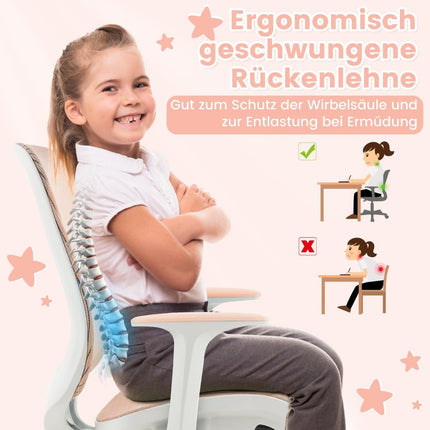 Höhenverstellbarer Kinderdrehstuhl mit Sitzbremse Ergonomischer Schreibtischstuhl Bürostuhl Rosa