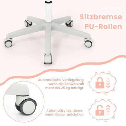 Höhenverstellbarer Kinderdrehstuhl mit Sitzbremse Ergonomischer Schreibtischstuhl Bürostuhl Rosa