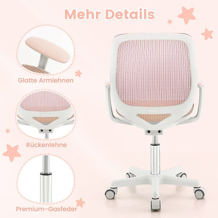 Höhenverstellbarer Kinderdrehstuhl mit Sitzbremse Ergonomischer Schreibtischstuhl Bürostuhl Rosa