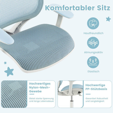 Höhenverstellbarer Kinderdrehstuhl mit Sitzbremse, ergonomischer Schreibtischstuhl, Bürostuhl, blau