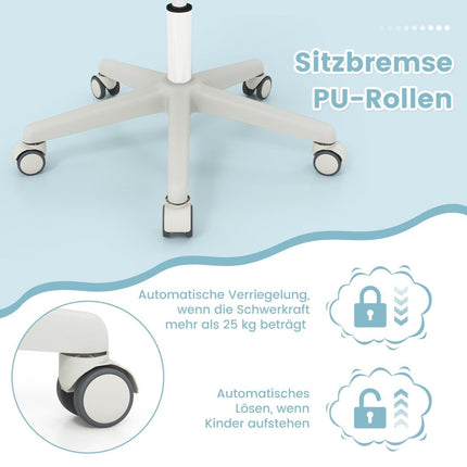 Höhenverstellbarer Kinderdrehstuhl mit Sitzbremse, ergonomischer Schreibtischstuhl, Bürostuhl, blau