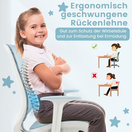 Höhenverstellbarer Kinderdrehstuhl mit Sitzbremse, ergonomischer Schreibtischstuhl, Bürostuhl, blau