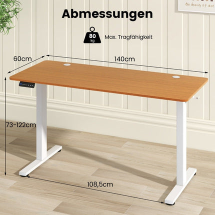 Height-adjustable desk 140 x 60 cm electric standing desk natural