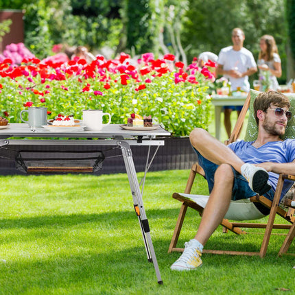 Height-adjustable folding aluminum table