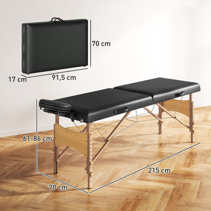 Klappbare Massageliege, höhenverstellbar, Schwarz, Holzrahmen
