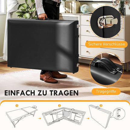 Klappbare Massageliege, höhenverstellbar, Schwarz, Holzrahmen