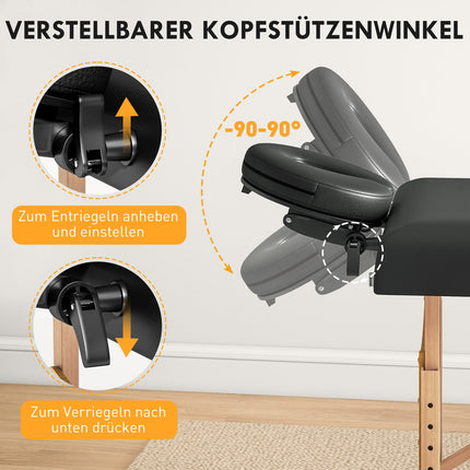 Klappbare Massageliege, höhenverstellbar, Schwarz, Holzrahmen