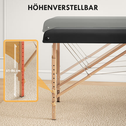 Klappbare Massageliege, höhenverstellbar, Schwarz, Holzrahmen