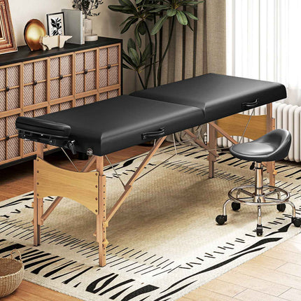 Klappbare Massageliege, höhenverstellbar, Schwarz, Holzrahmen