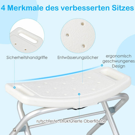 Höhenverstellbarer Duschhocker mit rutschfesten Gummifüßen, 150 kg belastbar, Duschbank, weiß