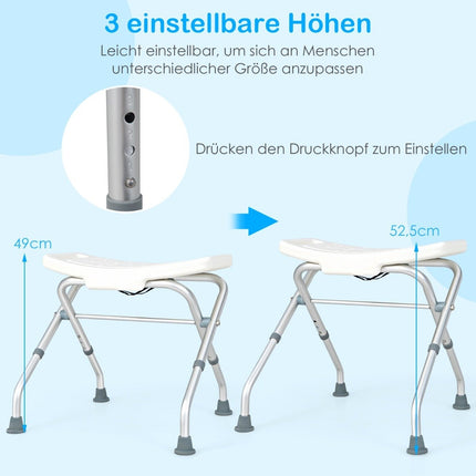Höhenverstellbarer Duschhocker mit rutschfesten Gummifüßen, 150 kg belastbar, Duschbank, weiß