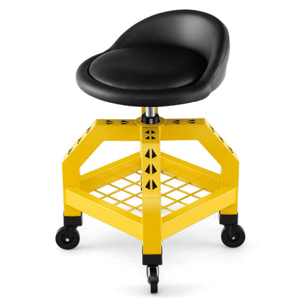 Tabouret d'atelier réglable en hauteur, capacité de charge de 150 kg, avec plateau à outils, chaise d'atelier jaune