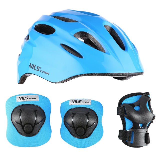 Helm mit Protektoren-Set, Blau, Größe S