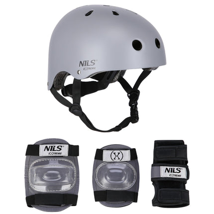 Helm mit Protektoren-Set, Grau, Größe M