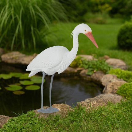 Heron Decoy for Pond Protection – White, Durable Plastic