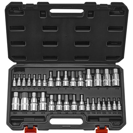 Hex Bit Socket Set, 32-Piece SAE Metric, 3 Drive Sizes