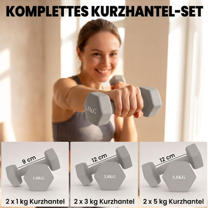 Hex Dumbbell Set with Wood Rack – 1kg, 3kg, 5kg Weights