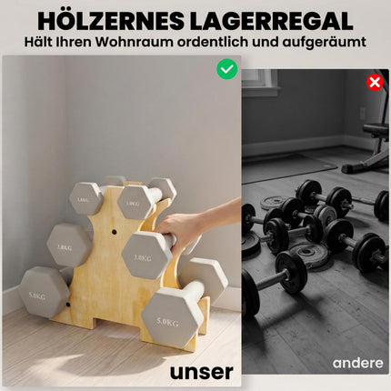 Hex Dumbbell Set with Wood Rack – 1kg, 3kg, 5kg Weights