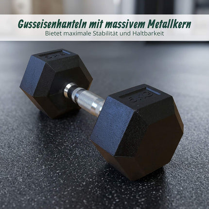 Hex Dumbbells 5 kg Pair, Rubber-Coated Cast Iron, Non-Slip Handles