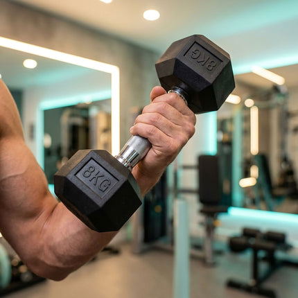 Hex Dumbbells 5 kg Pair, Rubber-Coated Cast Iron, Non-Slip Handles