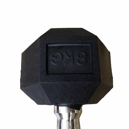 Hex Dumbbells 8 kg Pair, Rubber-Coated Cast Iron, Non-Slip Handles