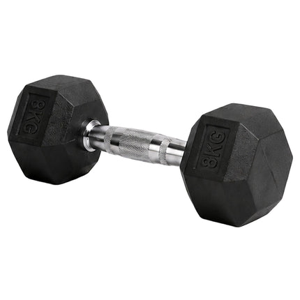 Hex Dumbbells 8 kg Pair, Rubber-Coated Cast Iron, Non-Slip Handles