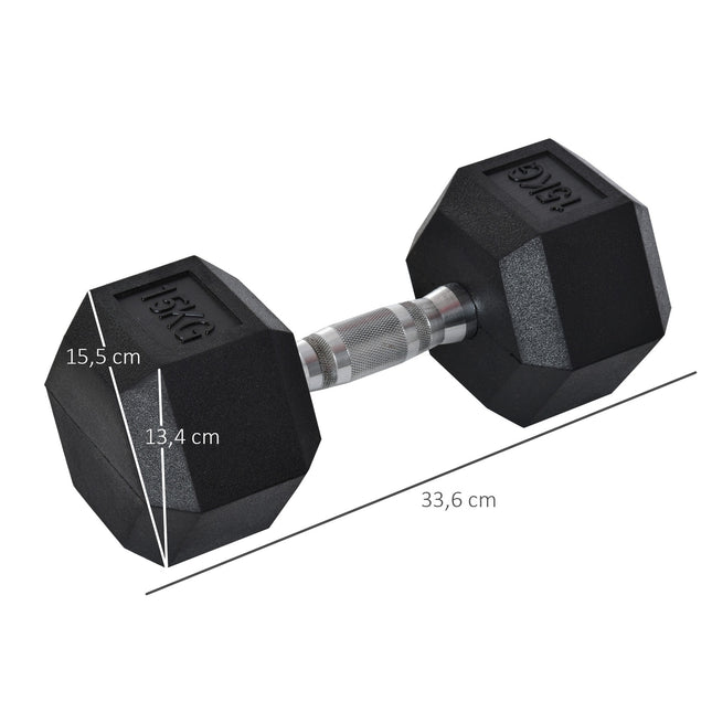 15 kg Hantel, hexagonale Form, gerändelte Griffe, Gusseisen