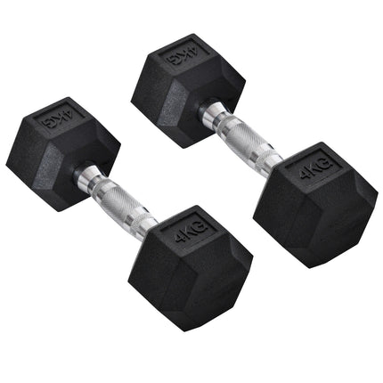 Hexagon-Hantel-Set, 2x4 kg, Gusseisen, gerändelte Griffe