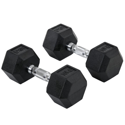 Lot de 2 haltères hexagonales 2x10kg en fonte avec revêtement en caoutchouc noir