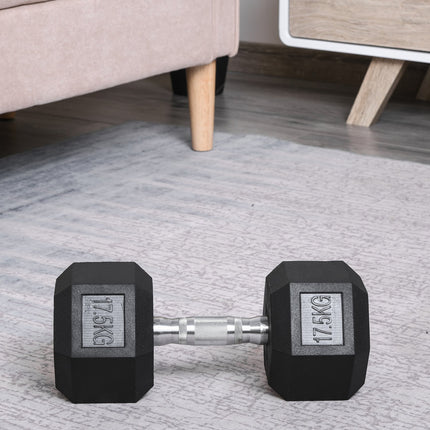 17.5 kg Hexagon rubber dumbbells, black iron for strength training