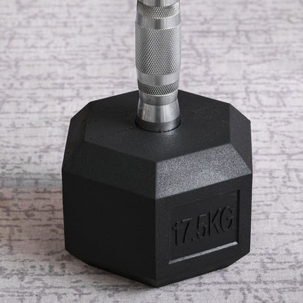 17.5 kg Hexagon rubber dumbbells, black iron for strength training