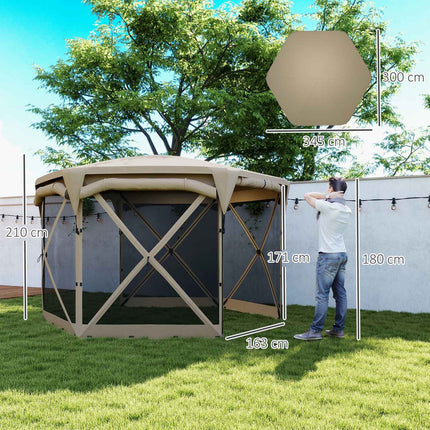 Hexagonales Pop-up-Pavillon 3,5x3m, UV30+ wasserdichtes Gartenzelt