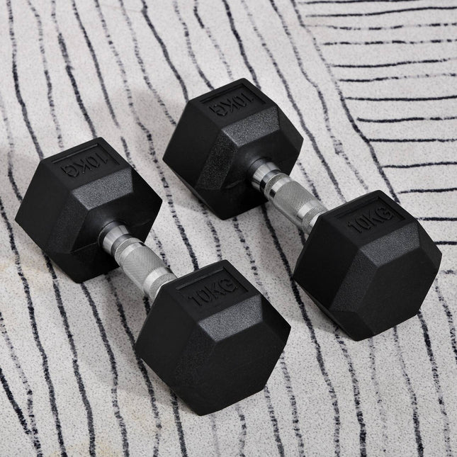 Hantelset Sechskant, 2x10kg Gusseisen gummiert schwarz