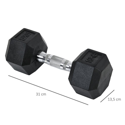 Lot de 2 haltères hexagonales 2x10kg en fonte avec revêtement en caoutchouc noir