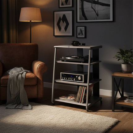 Hi-Fi-Rack mit 4 verstellbaren Fachböden und Kabelorganisator