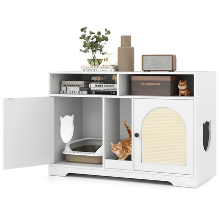 Hidden Cat Litter Cabinet with Storage for 2 Cats, White