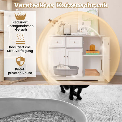 Hideaway for the cat litter box with 2 drawers & 3 doors wooden cat cabinet cat furniture