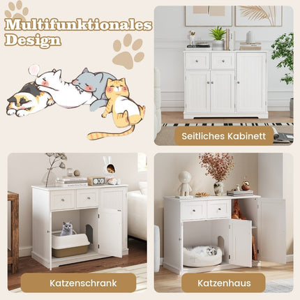 Hideaway for the cat litter box with 2 drawers & 3 doors wooden cat cabinet cat furniture