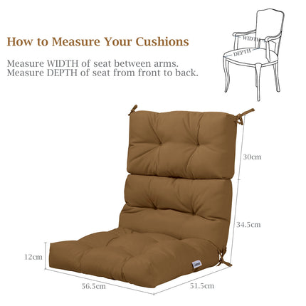 High Back Chair Cushion with 3-Position Adjustable Backrest, Brown, Waterproof