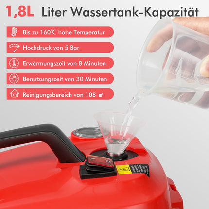 High-Pressure Steam Cleaner, 2000W, 15-Piece Set, Red