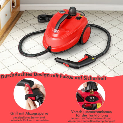 High-Pressure Steam Cleaner, 2000W, 15-Piece Set, Red