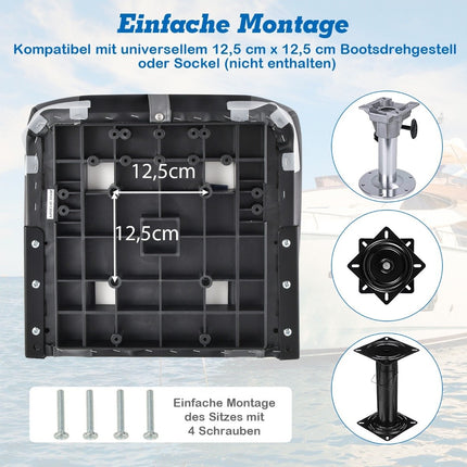 Hochlehner Bootssitz mit 10 cm dicker Schwammpolsterung Klappbarer Bootsstuhl Schwarz