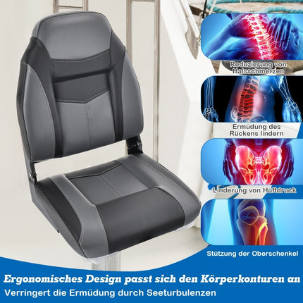 Hochlehner Bootssitz mit 10 cm dicker Schwammpolsterung Klappbarer Bootsstuhl Schwarz
