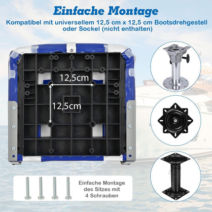 Hochlehner Bootssitz mit 10 cm dicker Schwammpolsterung Klappbarer Bootsstuhl Blau Weiß